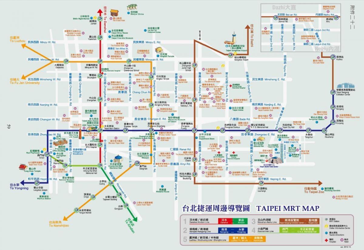 taiwan mrt mapa na may mga atraksyon